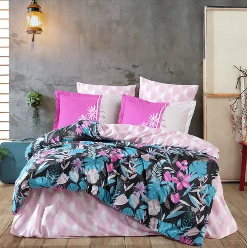 Kingsize Poplin Nevresim Eldora Fuşya