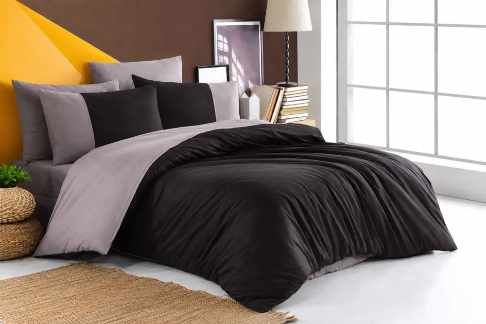 Kingsize Poplin Nevresim Diamond Siyah Antrasit