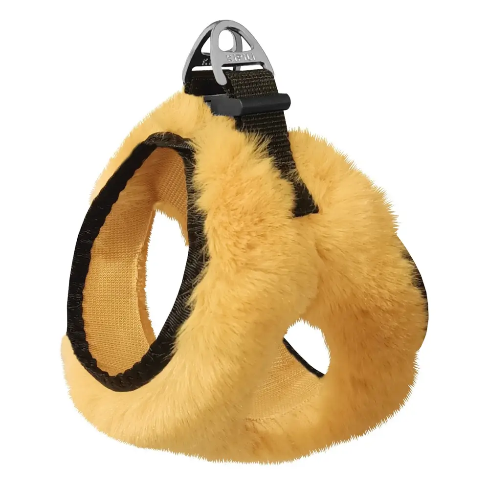 Üç Kilitli Peluş Kedi Köpek Göğüs Tasması 20-24 cm -Small Sarı