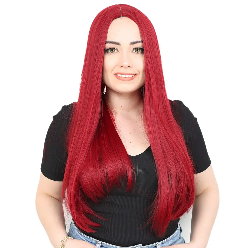 Fiber Sen Uzun Düz Peruk / Kızıl 2