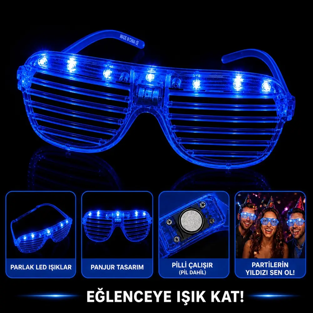 LED Işıklı Panjur Parti Gözlüğü Mi Renk Shutter Gözlük 2