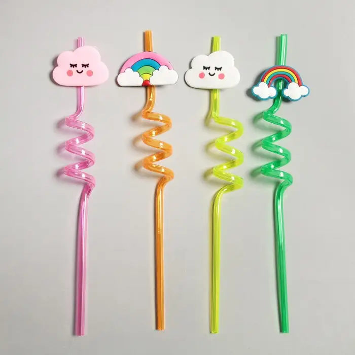 5 Parça Renkli Pipet Seti - Emojili Kokteyl- Çuk Pipeti Temizleme Fırçalı 3
