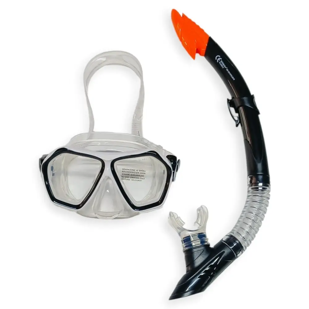 red Camlı Premium Dalış Maskesi ve Snorkel Yetişkin - Siyah - 1 ADET