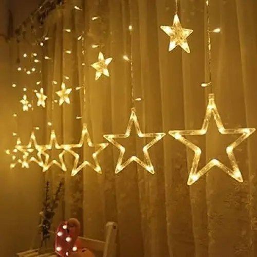 Yıldız Sarkıtlı Perde LED Aydınlatma - 3m Genişlik, 8 Modlu, Günışığı Renk,Ev Süsleme Işığı 2