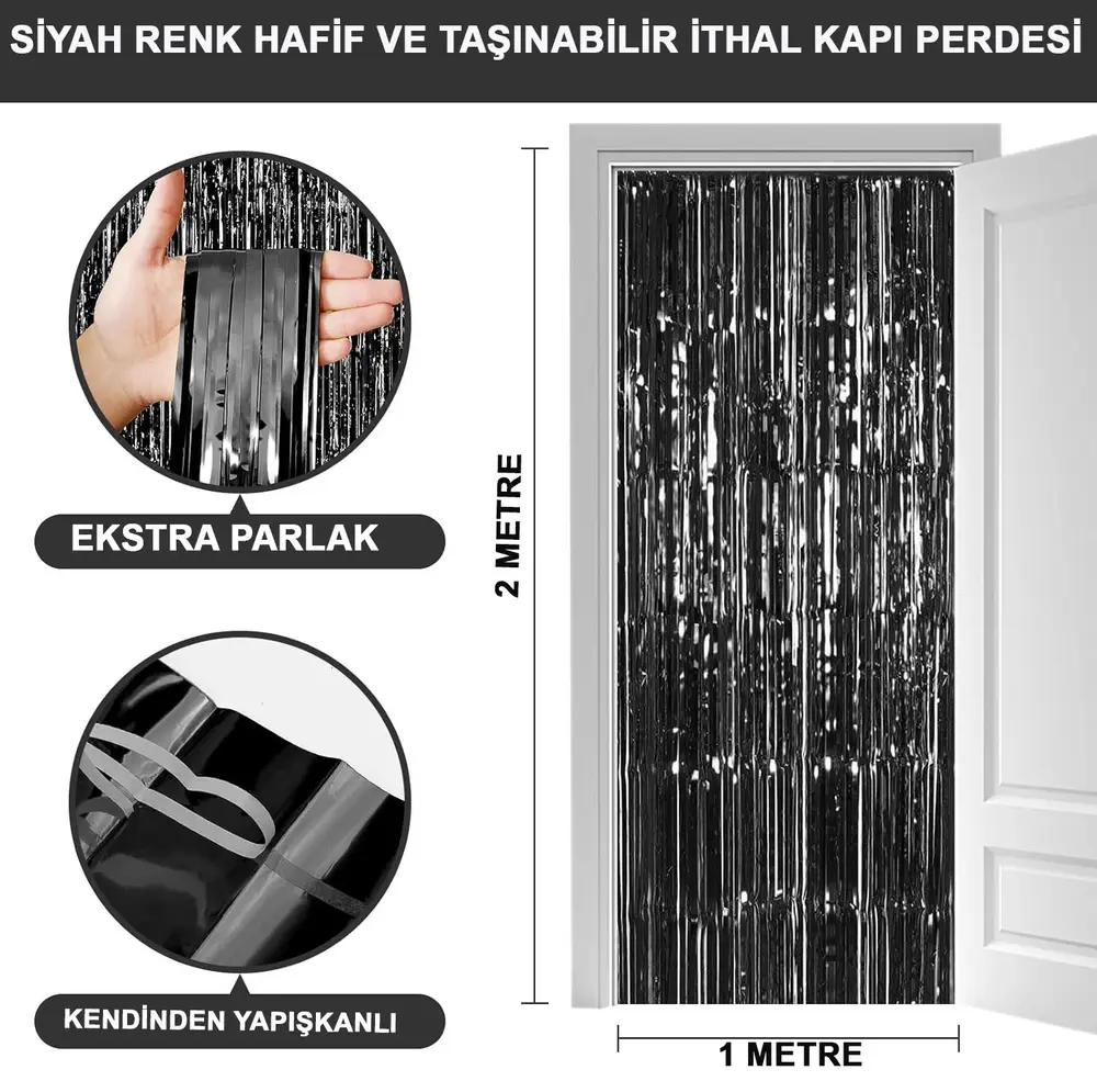 Siyah Renk Ekstra Metalize Parlak aklı Arka Fon Perde İthal A Kalite 1x2 Metre 2