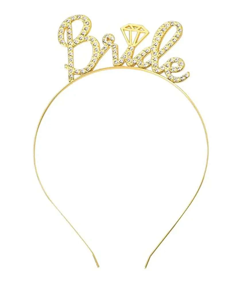 Altın Renkli Taşlı “Bride” Gelin Tacı – El Yazısı Yazı Tipiyle