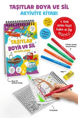 Taşıtlar - Boya ve Sil Aktivite Kitabı / 3 Yaş +