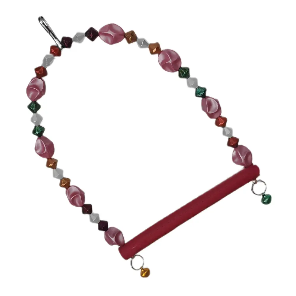 Boncuklu Ve Tünekli Kuş Salıncağı 10 cm-14 cm Bordo 5