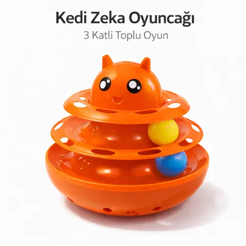 Hacıyatmaz Kedi Oyuncağı 3 Katlı Toplu Zeka Oyuncağı 20x21 cm – Devrilmez Interaktif Oyuncağı