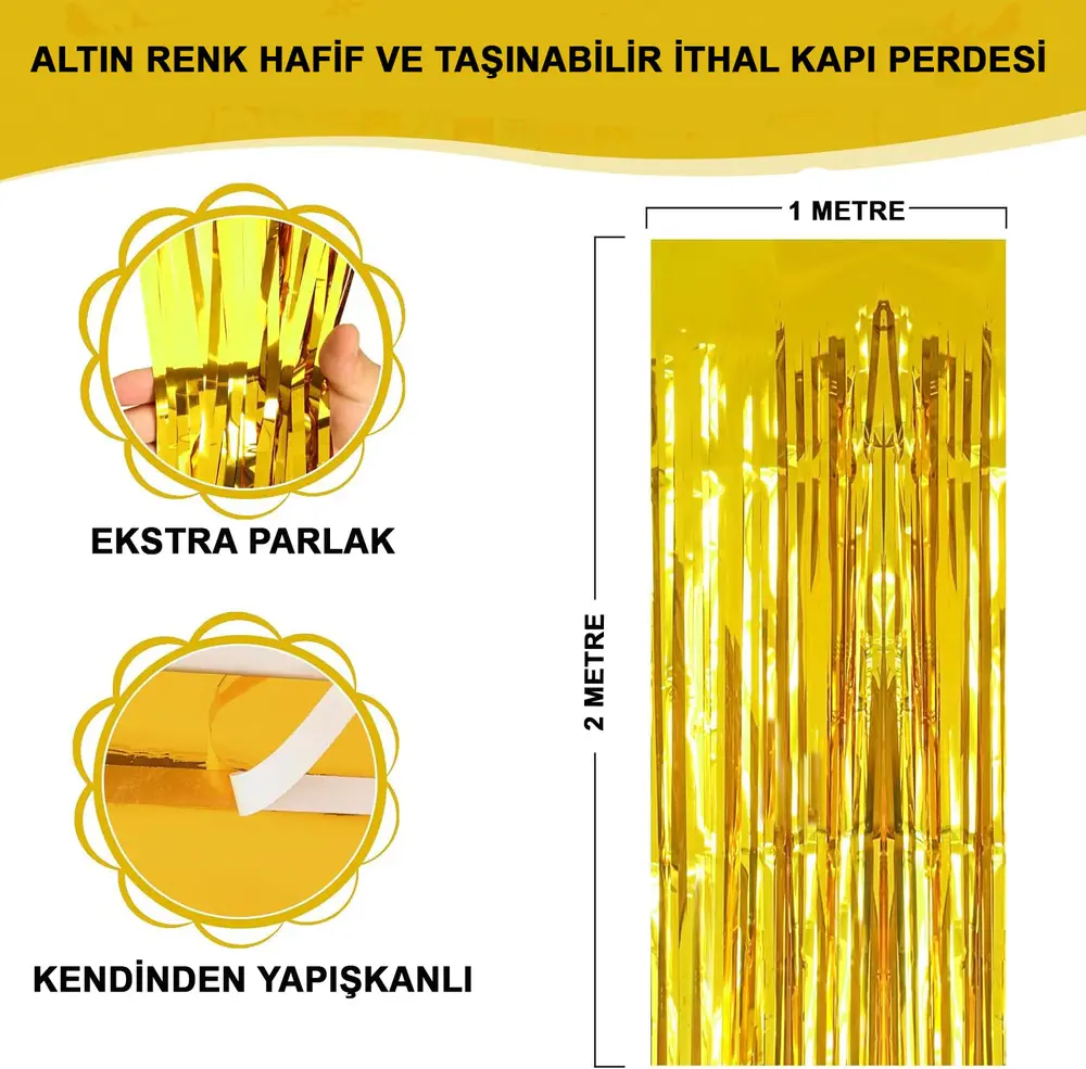 Altın Gold Renk Ekstra Metalize Parlak aklı Arka Fon Perde İthal A Kalite 1x2 Metre 2