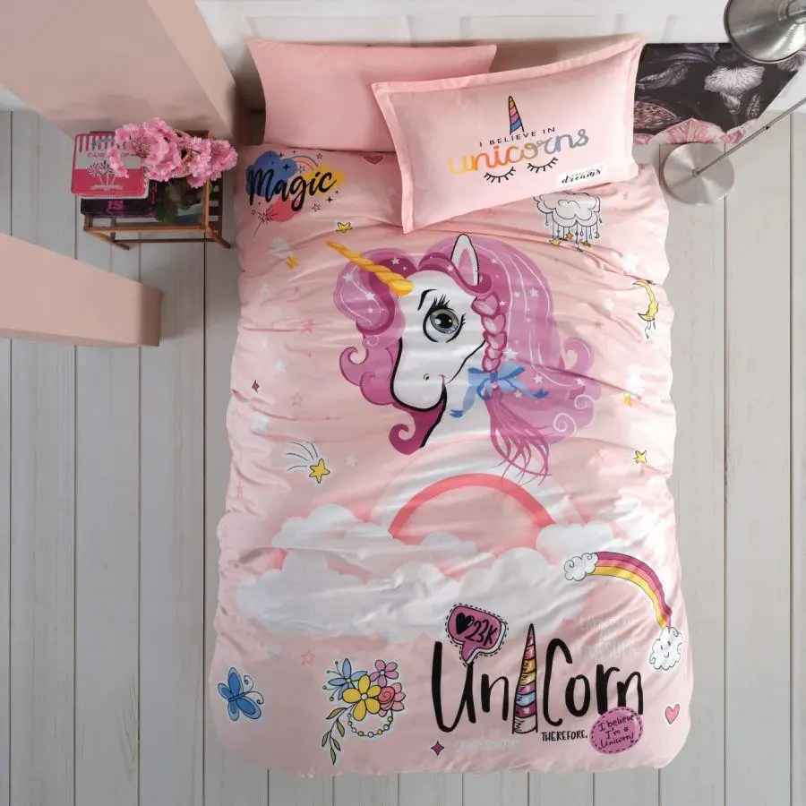 Genç Ranforce Tek Kişilik Nevresim Takımı Pink Dreams Pudra 3