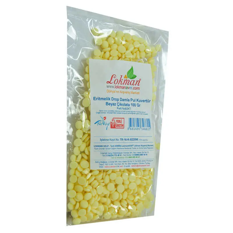 Beyaz Çikolata Eritmelik Drop Damla Pul Kuvertür 100 Gr Paket 4