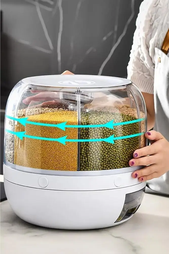 360° Dönebilen Kuru Gıda Ve Bakliyat Organizeri 6 Bölmeli Ha Geçirmez Saklama Kabı 6 lt 5