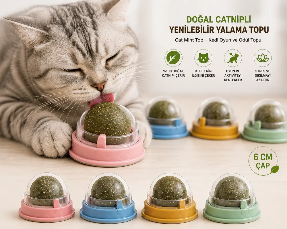 Doğal Catnipli Yenilebilir Kedi Nanesi Yalama Topu – 6 CM