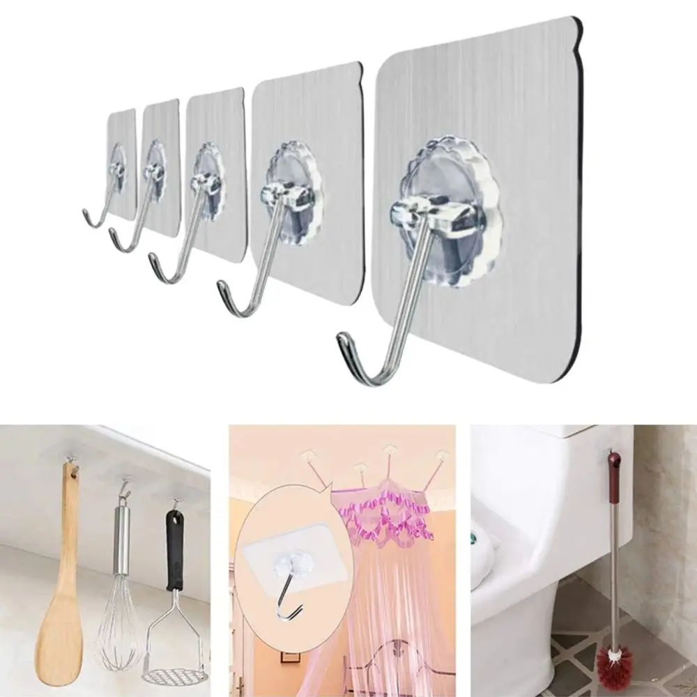 10'lu Şeffaf Kendinden Yapışkanlı Güçlü Askı Kancası, Banyo Mutfak Organizer, İz Bırakmaz Pratik Askı 2
