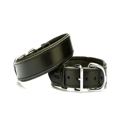El Yapımı Konforlu Deri Köpek Tasması 3,5x45-50 cm Siyah