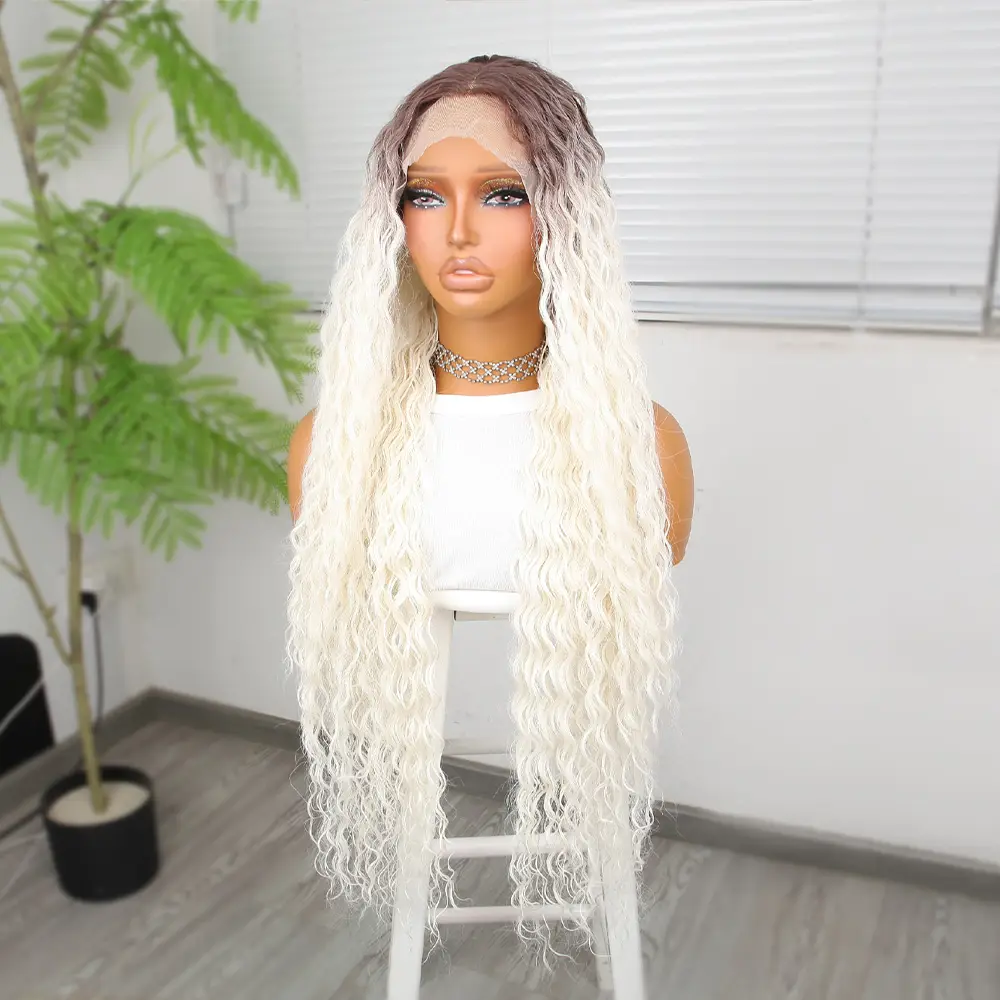 Afro Daa Kumral Beyaz Platin Ombre Fiber Sen Tül Peruk 3