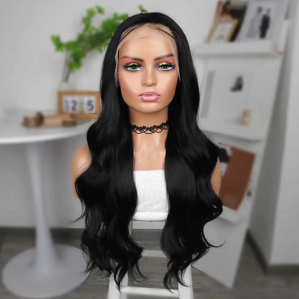 Siyah Fiber Sen Geniş Daalı Tül Peruk 2