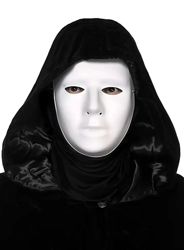 Siyah Kapüşonlu 120 cm Pelerin ve Beyaz Boyanabilir Tam Yüz Maske 2