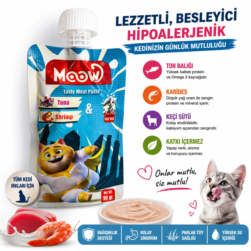 Moow Taze Ton Balıklı Karidesli ve Keçi Sütlü Kedi Et Ezmesi 90 gr 4