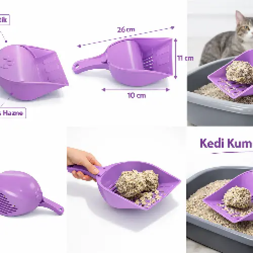 Kapaklı Kedi Kumu Küreği Elekli – Ergonomik Saplı Dalı Plastik Kum Temizleme Küreği 26 cm 2