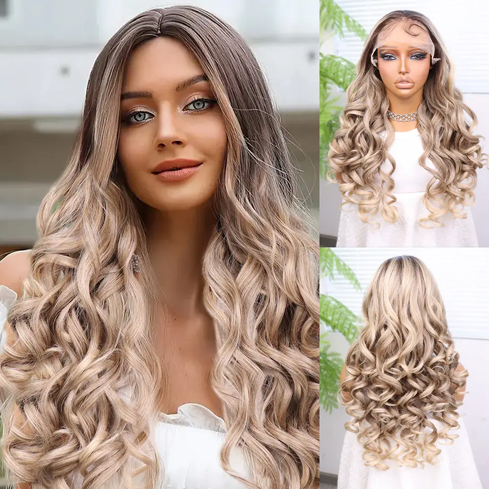 Kumral Platin Ombre Bebek lı Fiber Sen Yoğun Daalı Tül Peruk