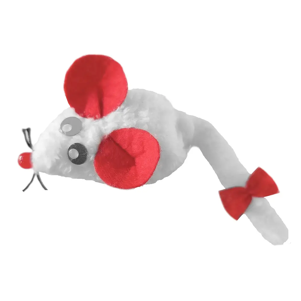 Kedi Oyuncağı Bıyıklı Peluş Fare 4,5 x 6-15 cm Beyaz 4