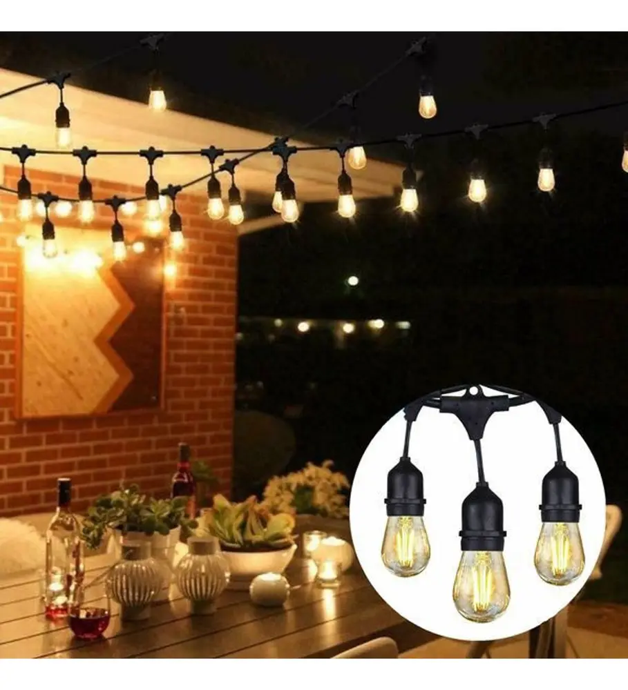 5 Metre Sabit Yanan Modlu 10 Ampul Parti Organizasyon Iç & Dış Mekan 2700K LED Aydınlatma Uzatma Fişli 4
