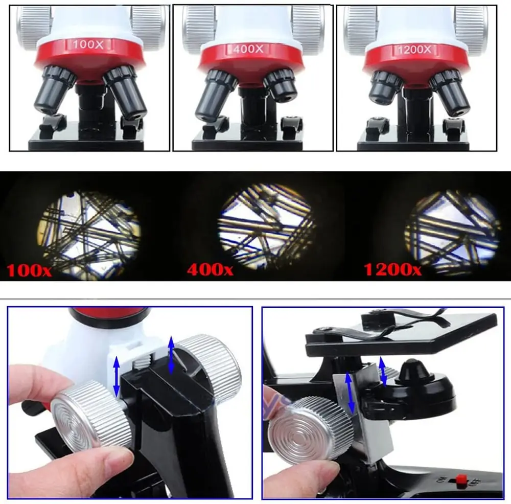 Eğitici Mikroskop Kiti Zoom Led Işıklı 100X 400X 1200X St1200X 5