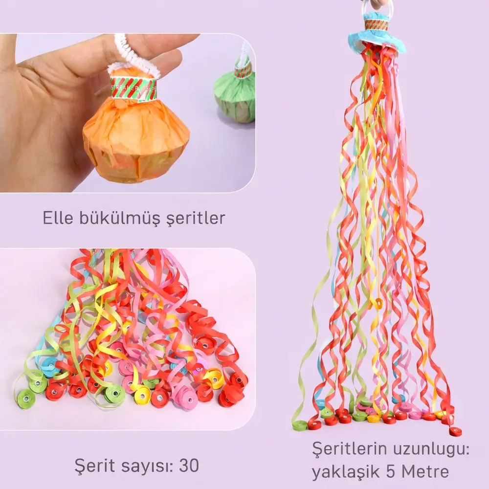 30 Şeritli Renkli Elle Atılan Konfeti – 5 Metre Uzayan Şerit Konfeti 1 Adet 2