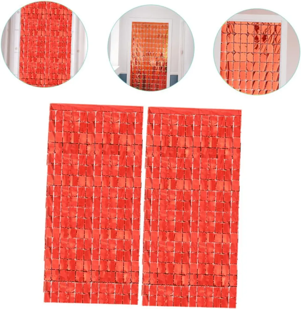 Ekstra Metalize Kırmızı Renk Disko Dikdörtgen Kesim Kapı Perdesi Dekorasyon 1x2 Metre 3