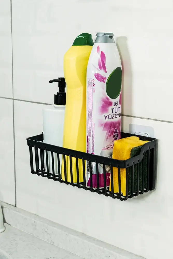 2 Li Plastik Yapışkanlı Askılı Mutfak- Banyo Rafı Düzenleyici Duş Şampuanlık 4
