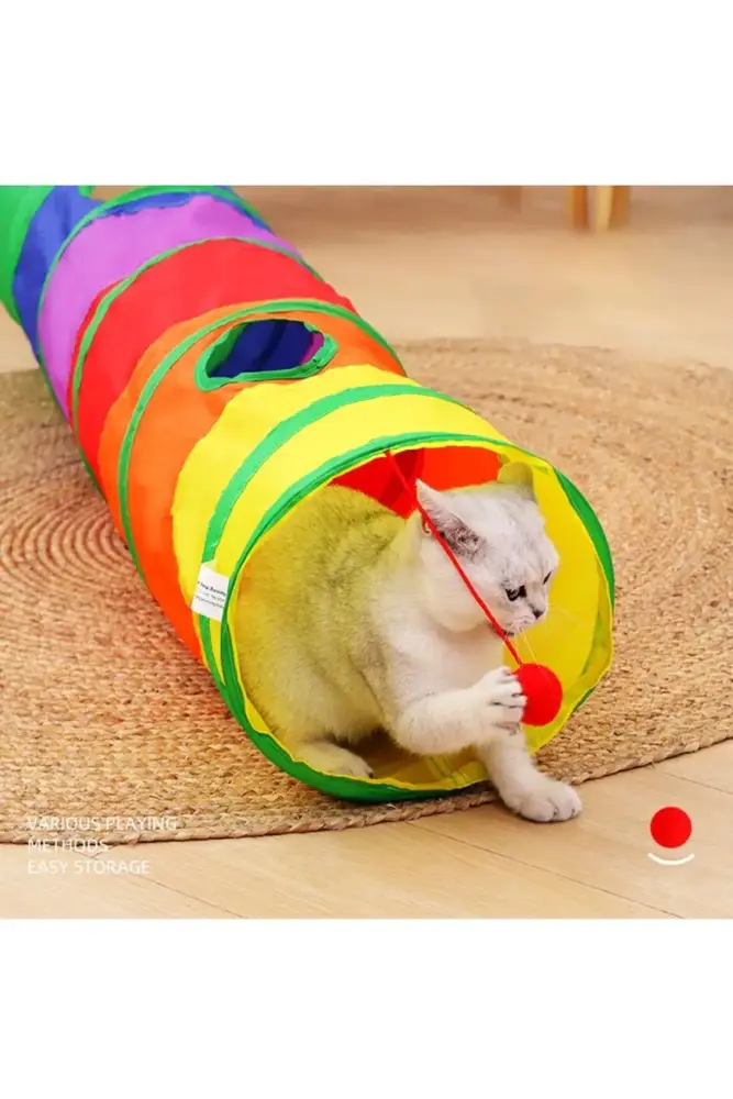 Gökkuşağı Desenli  Kedi Oyun Tüneli, Katlanabilir 125 cm 5