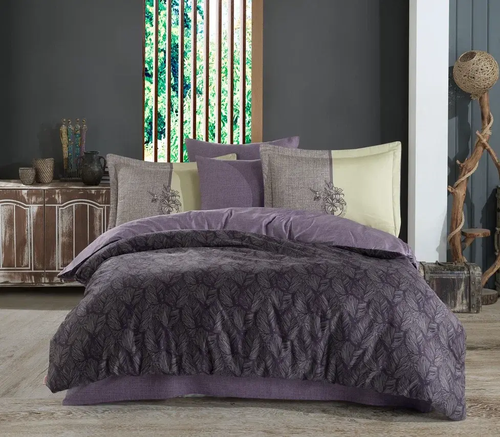 Çift Kişilik Saten Nevresim Lotus Mor