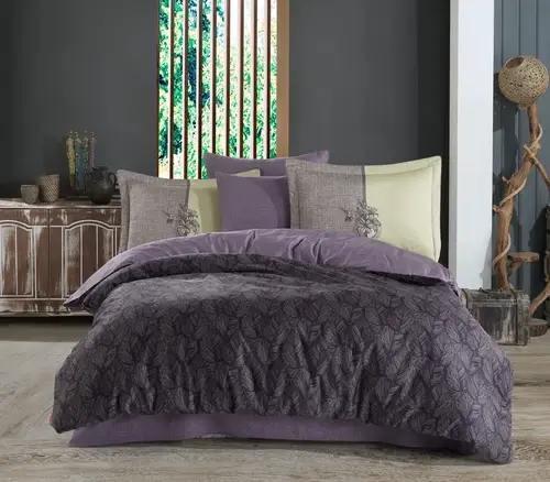 Çift Kişilik Saten Nevresim Lotus Mor
