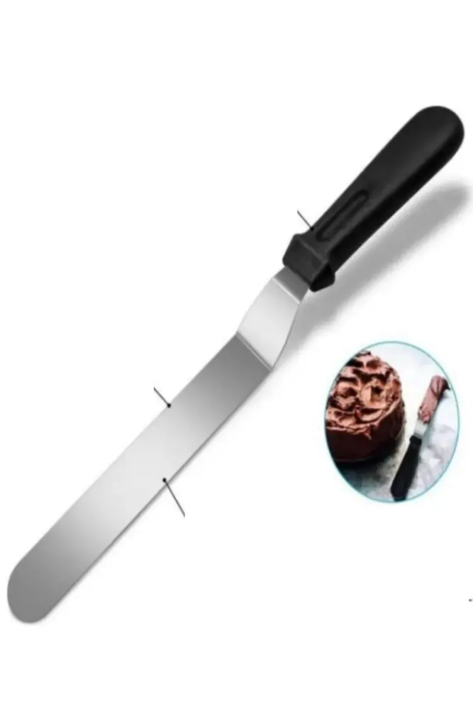 2li Set Hamur Şekillendirici Eğik Pasta Spatulası ve Metal Hamur Kesici Kazıyıcı Spatula 3