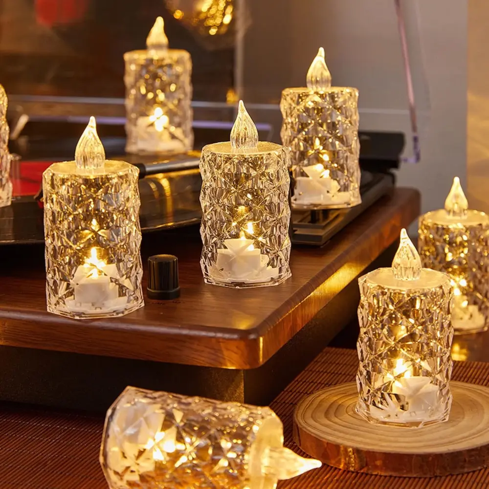 Led Mum Şeffaf Kristal LED Mum Pilli Alevsiz Çay Mumu Düğün Doğum Günü Ortam Işığı 2