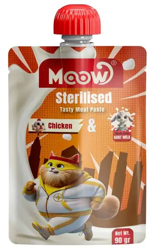 Moow Kısırlaştırılmış Kedi İçin Tuklu Keçi Sütlü Kedi Et Ezmesi 90 gr