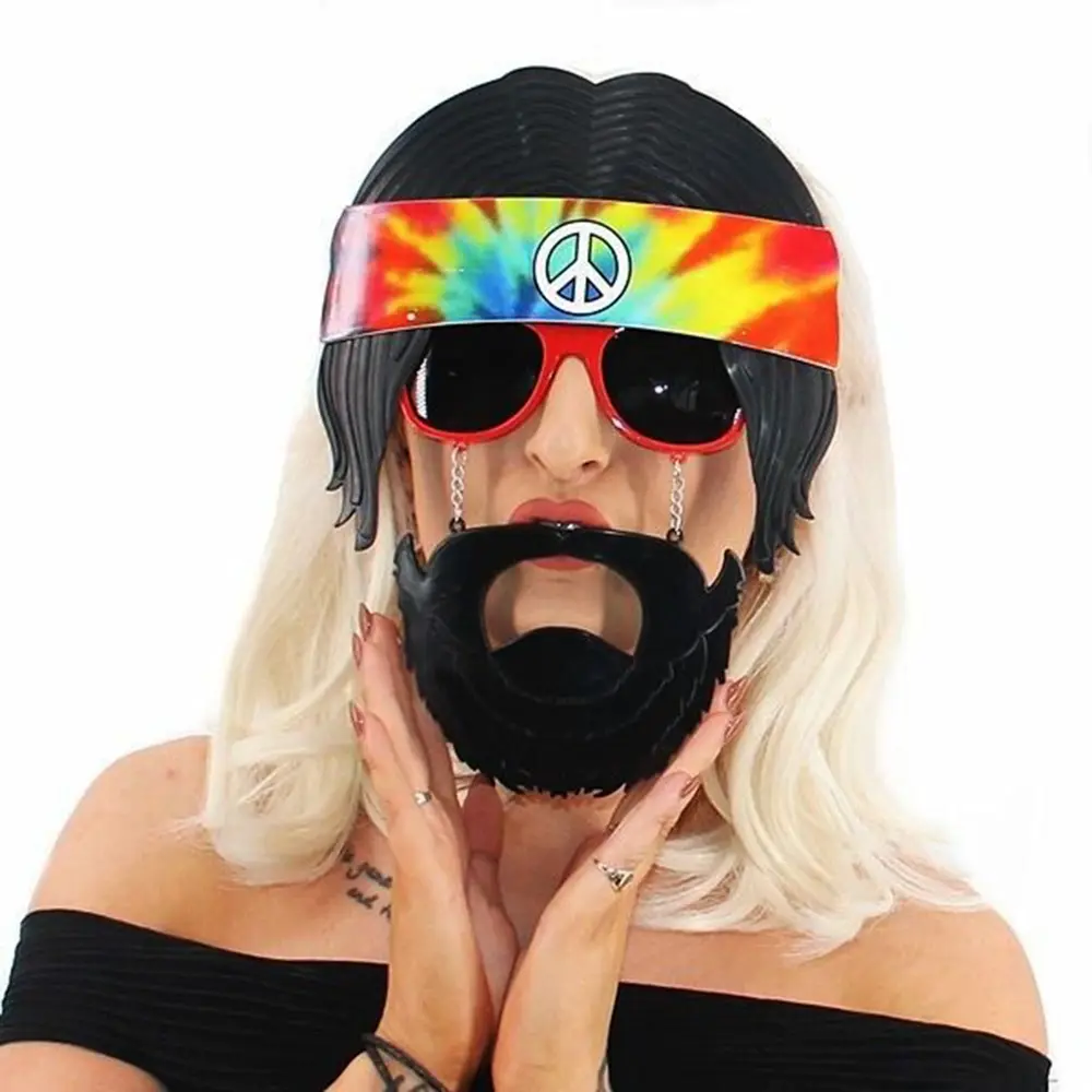Siyah Saçlı Bandana Tasarımlı Hippi Parti Gözlüğü 26x18 cm 2