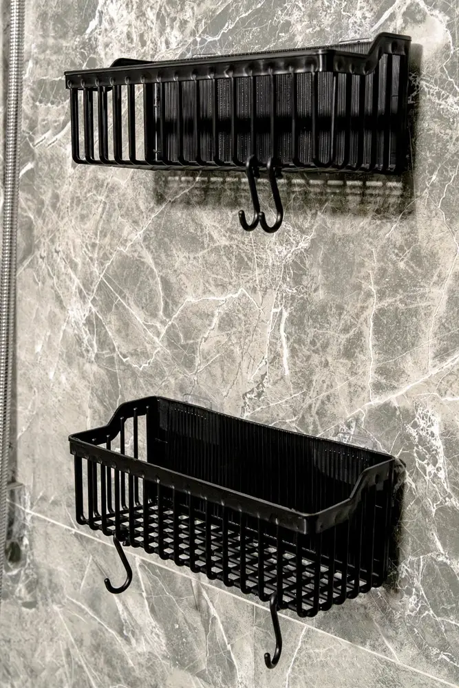 2 Li Plastik Yapışkanlı Askılı Mutfak- Banyo Rafı Düzenleyici Duş Şampuanlık 2