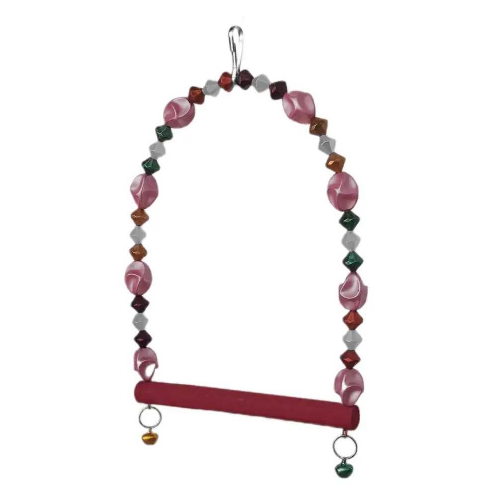 Boncuklu Ve Tünekli Kuş Salıncağı 10 cm-14 cm Bordo 7