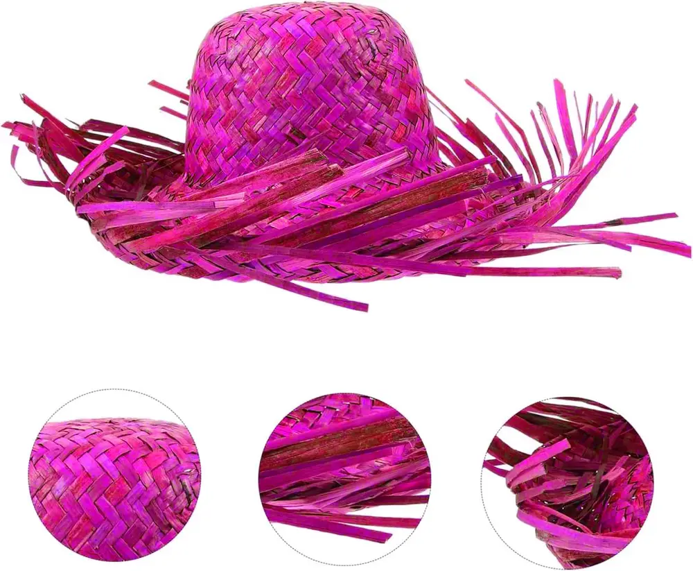 Tropikal Parti Pembe Fuşya Hasır Hawaii Şapkası 13x36 cm 2