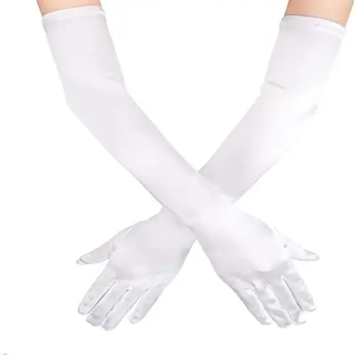 Beyaz Renk Dirseğe Kadar Uzun Kumaş Eldiven 40 cm 2
