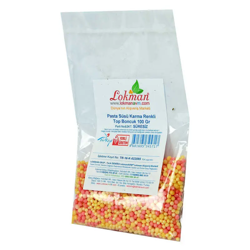 Pasta Süsü Boncuk Granül Şekeri Karışık Renk 100 Gr Paket 4