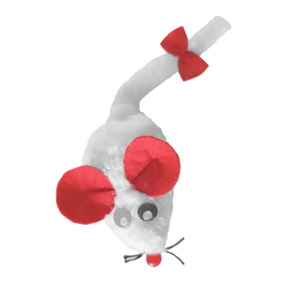 Kedi Oyuncağı Bıyıklı Peluş Fare 4,5 x 6-15 cm Beyaz 6