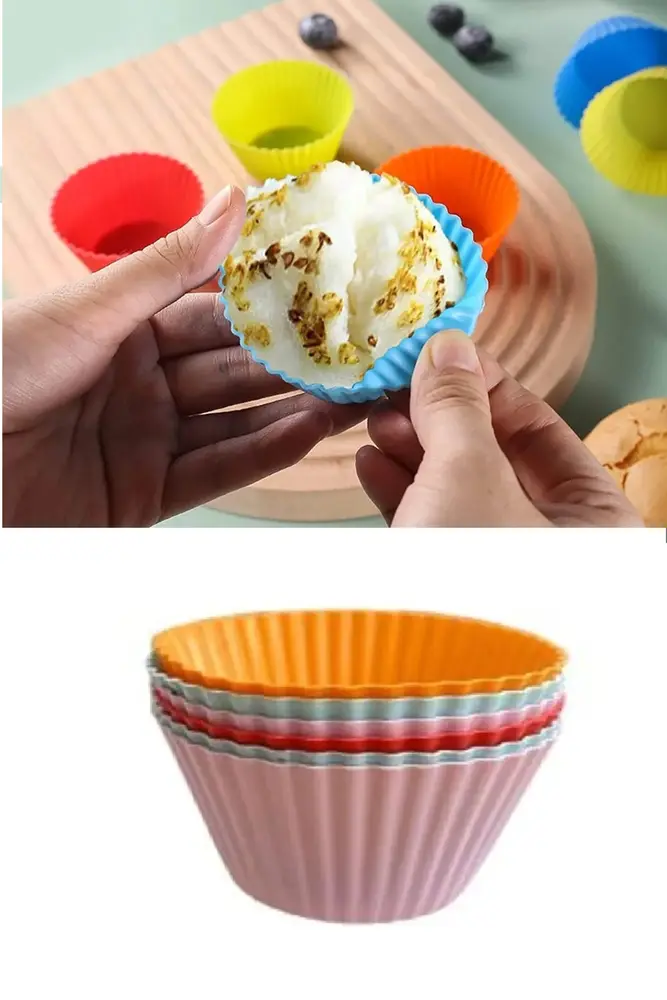 6 Adet Yıkanabilir Mini Tırtıklı Muffin Kalıbı- Ribanalı Kek-Cupcake- Renkli Hamur Işi Kabı 3