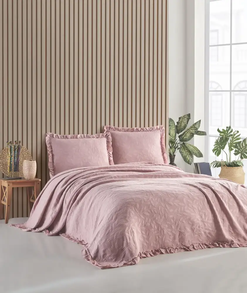 Şaheser Home Collection Yatak Örtüsü Çift Kişilik İlda Pudra