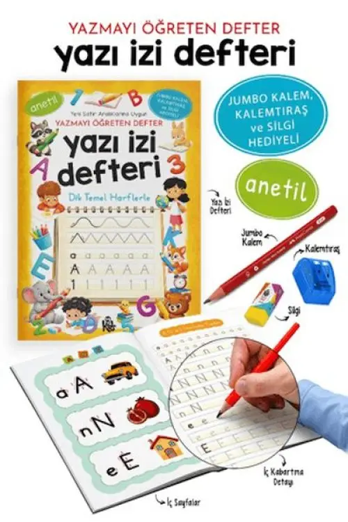Yazı İzi Defteri - Yazmayı Öğreten Defter - Jumbo Kalem, Kalemtıraş ve Sii Hediyeli