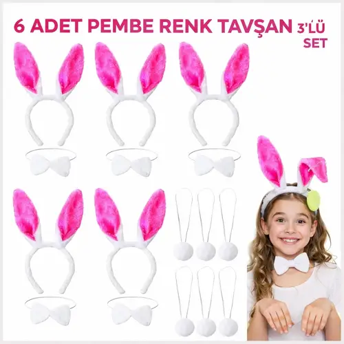 Şeker Pembesi Tşan Sahne Seti 6'lı Set Taç Papyon Kuyruk