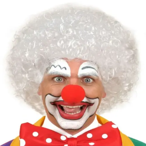 Beyaz Renk Kıvırcık Afro Bonus Peruk ve Kırmızı Sünger B Seti